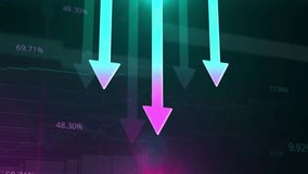 Arrows pointing downward,  percentages, Illustration in blue and pink, arrows scattered, decline, financial decrease - Powered by Shutterstock - Get 15% off with code: PIKWIZARD15