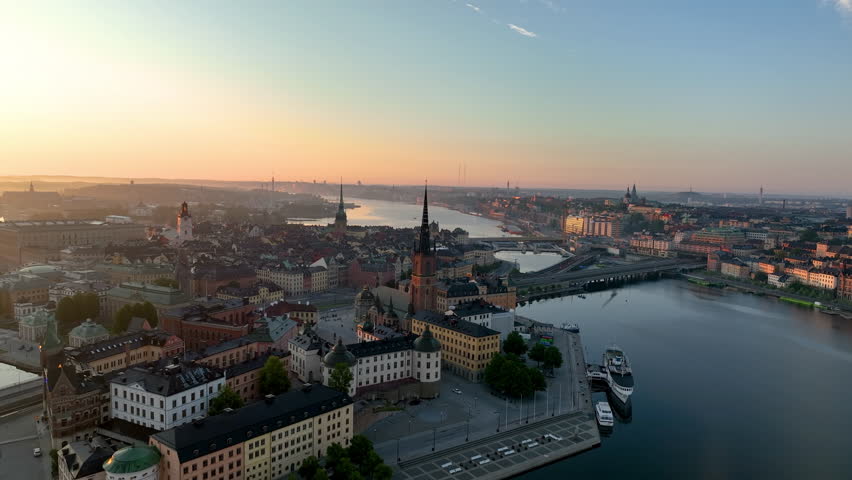 Aerial footage cityscape Stockholm. Sweden