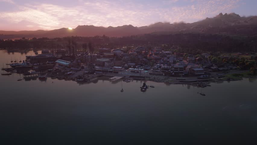 3D. USA. New Orleans. Sunset at the port in 1900