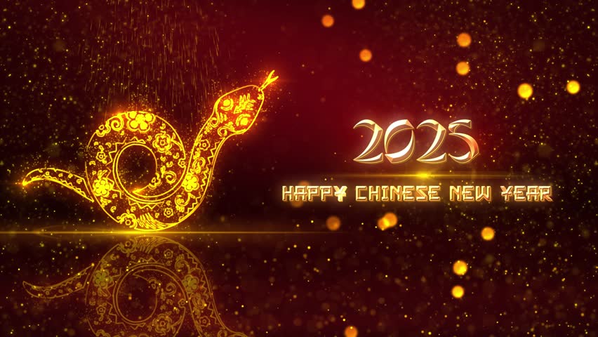 4K Resolution, 3840x2160 Pixels, Chinese New Year 2025 Wishes Intro Opener Background, 2025 Year of Snake Background Animation, 
Useful for Chinese Events, Chinese New Year Wishes, Chinese New Year
