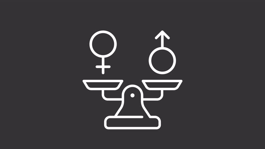 Hormones white line animation. Animated male and female gender symbols on scale icon. Endocrine system function. Isolated illustration on dark background. Transition alpha video. Motion graphic