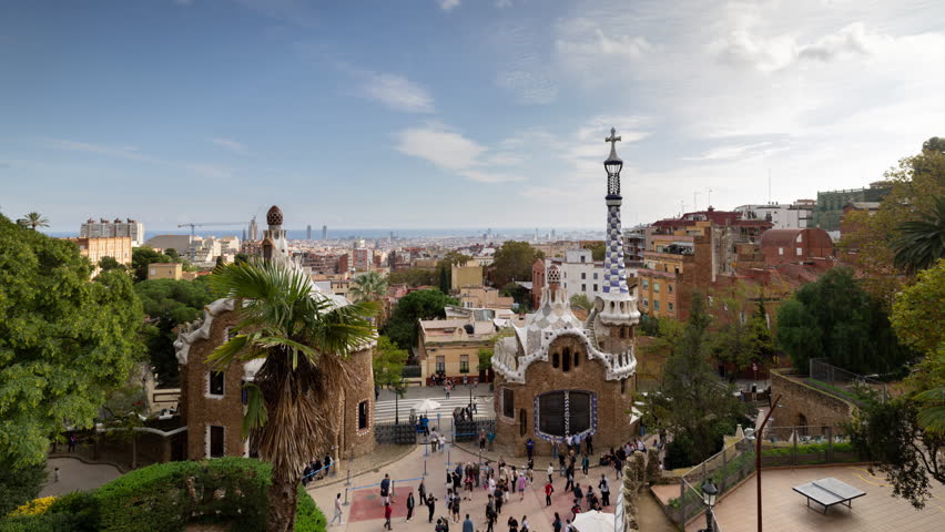 Timelapse of the barcelona skyline shot from parc guell