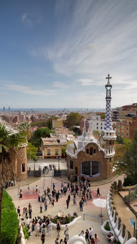 Timelapse of the barcelona skyline shot from parc guell in vertical