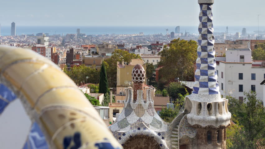 Timelapse of the barcelona skyline shot from parc guell