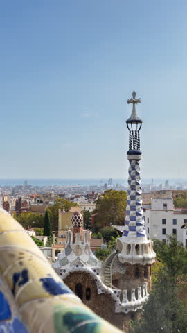 Timelapse of the barcelona skyline shot from parc guell in vertical