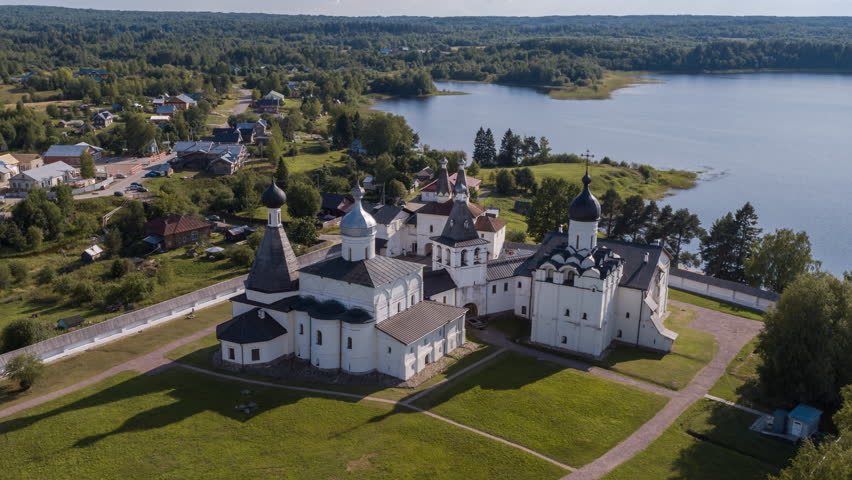 Drone footage around Ferapontov Monastery, Russia. An example of medieval architecture listed by UNESCO