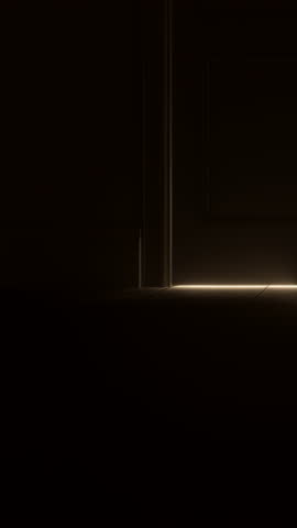 Door Opening, Bright Warm Shining Glowing Light with Butterflies Appears in Dark Room. Magic, Mystery, Success and Religious Concept. Abstract Minamalistic 3d Animation. Close Up View