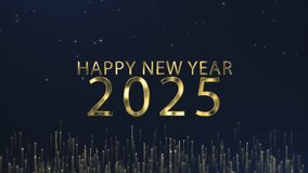 Numbers 2025 on a starry black background written with golden text. Animated text that says Happy New Year 2025. 3D Illustration. 3D Illustration. 3D Illustration - Powered by Shutterstock - Get 15% off with code: PIKWIZARD15