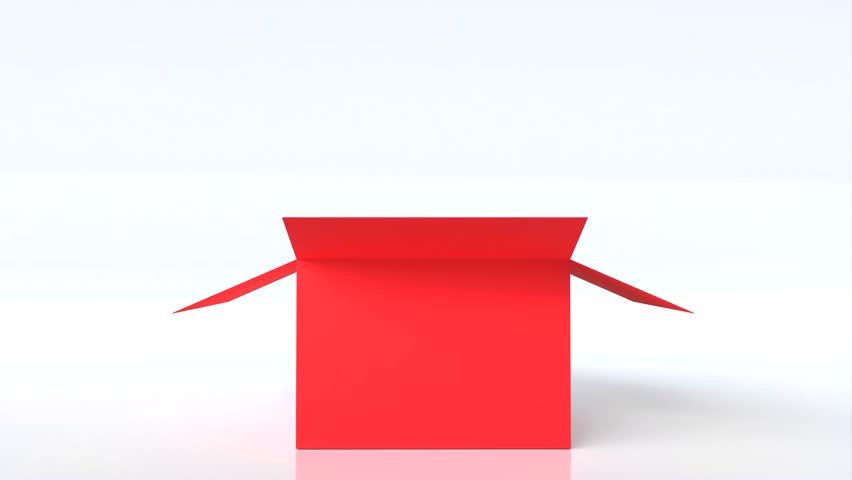 Opening the red cardboard box, Animation of a packaging box opening.
