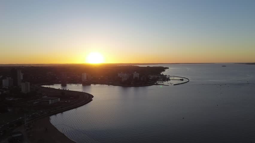 Paraná river Argentina Misiones sunrise beautyfull colours perfect day blue water and the big city