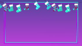 Neon Colors Hanging Decorative Christmas Socks. Ornamental animated socks collection. Stocking socks Xmas 4k animation for card or banner design template. Snowy Background. Falling Snow Backdrop. - Powered by Shutterstock - Get 15% off with code: PIKWIZARD15