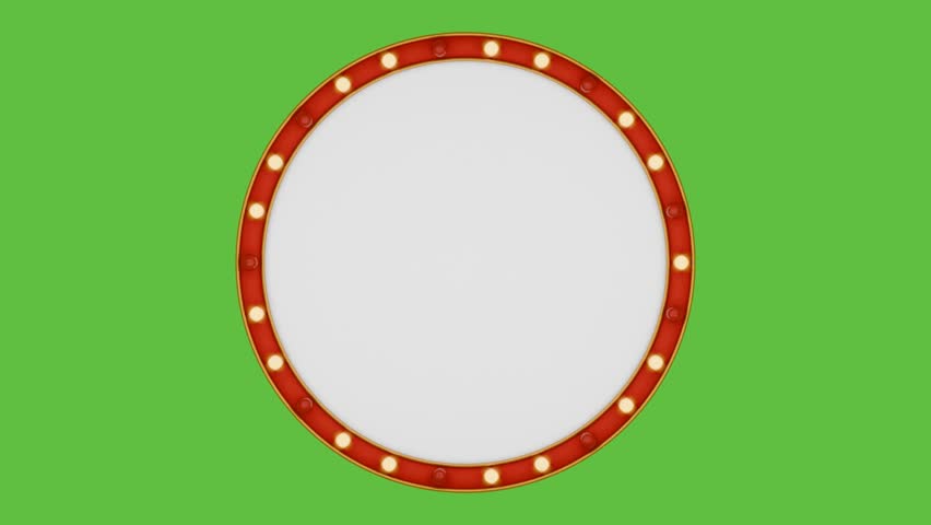 mockup vintage circle red marquee board sign loop seamless 3d element animation on chromakey green screen background