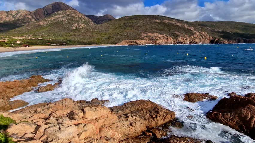 Corsica island best beaches and nature scenery. scenic Plage d'Arone in western part. France. 4k hd video
