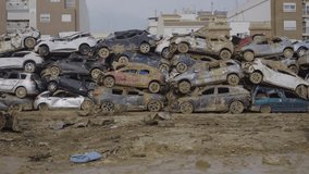 Crowd of cars destroyed by floods in Alfafar, Valencia, Spain. natural disaster.November 2024 - Powered by Shutterstock - Get 15% off with code: PIKWIZARD15