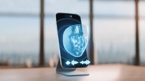Concept image of AI voice assistant on smartphone, showcasing interactive 3D face scan and voice command capabilities for hands-free control. - Powered by Shutterstock - Get 15% off with code: PIKWIZARD15