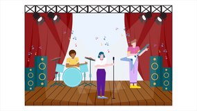 band performing on stage with vibrant lights and musical notes illustration animated video - Powered by Shutterstock - Get 15% off with code: PIKWIZARD15