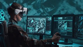 Military soldier operating advanced technology in a command center. - Powered by Shutterstock - Get 15% off with code: PIKWIZARD15