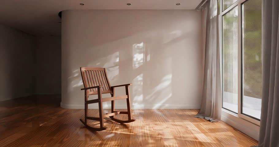 3d render of empty house or living room with a rocking chair with sunshine shadow