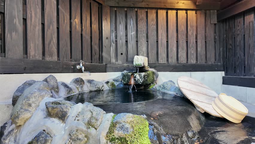 Scenery of a bathtub at a Japanese hot spring inn