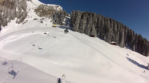 Skiing in swiss alps pov