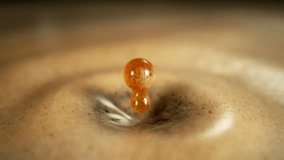 Super Slow Motion Shot of Perfect Drop Falling into Fresh Creamy Coffee at 1000fps. - Powered by Shutterstock - Get 15% off with code: PIKWIZARD15