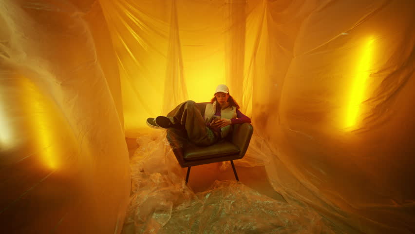 A Contemporary Aesthetic Nestled in a Warm Yellow Setting Featuring a Relaxing Reclining Figure
