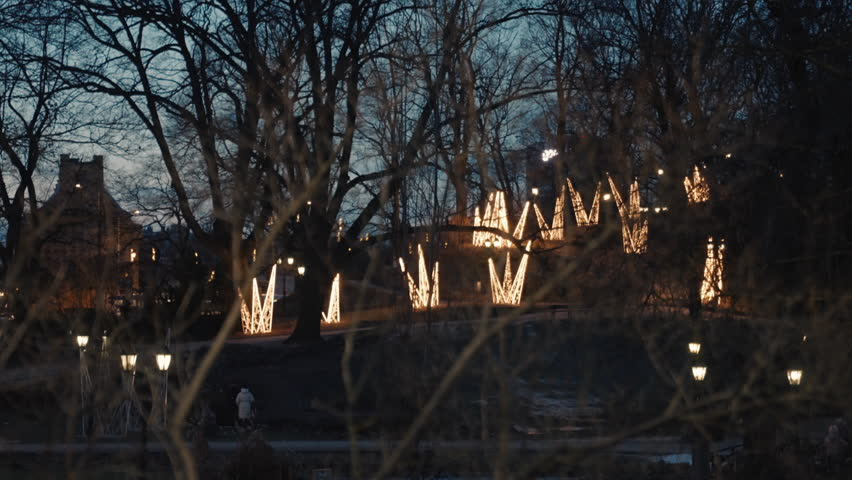 Scenic view of Christmas lights decorating Riga