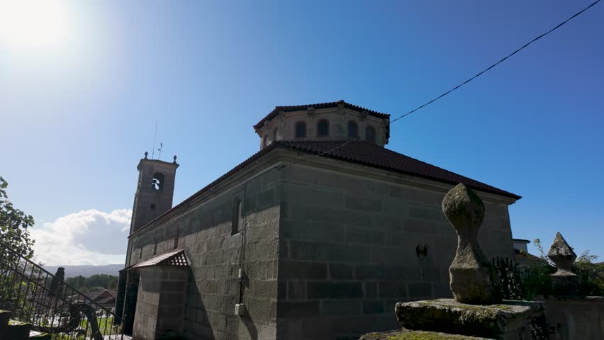 Exterior view of Santa María de Parada de Outeiro church in Vilar de Santos, Ourense, Spain