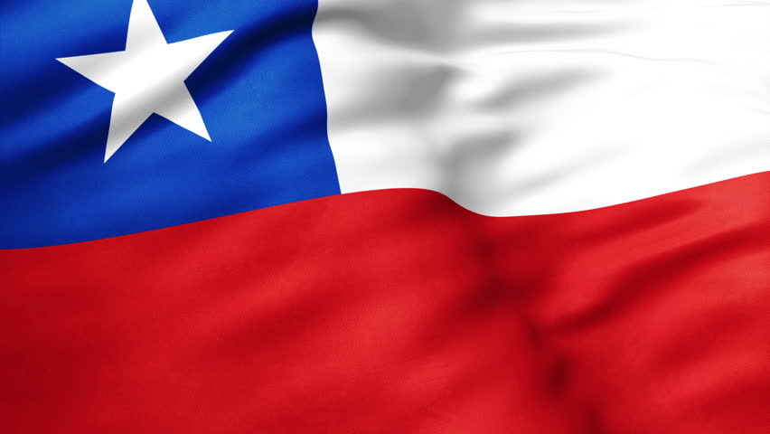 Close up view of Chile flag video waving in wind. Realistic flag background, fabric textured, perfect loop, official colors, 4K video