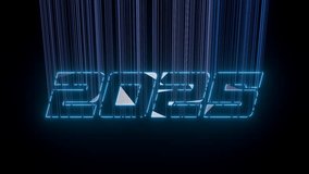 3d animation for the new year 2025. In a dark space, purple and blue laser beams create a date, the number 2025. The technological era of the new year 2025. - Powered by Shutterstock - Get 15% off with code: PIKWIZARD15