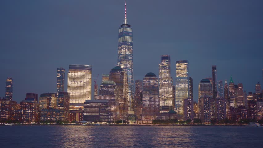 NYC beautiful skyline at night, New York, United States. Panorama view of New York city skyline in Midtown Manhattan. USA, NYC, NY, Manhattan. American night city. Manhattan skyline.
