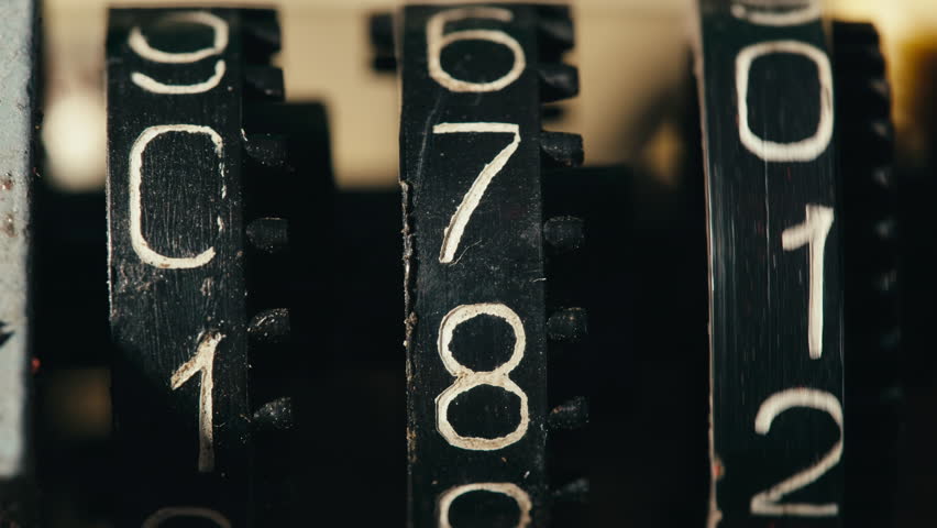 Black mechanical counter on magnetic tape music player. The black mechanical meter has from zero. 
