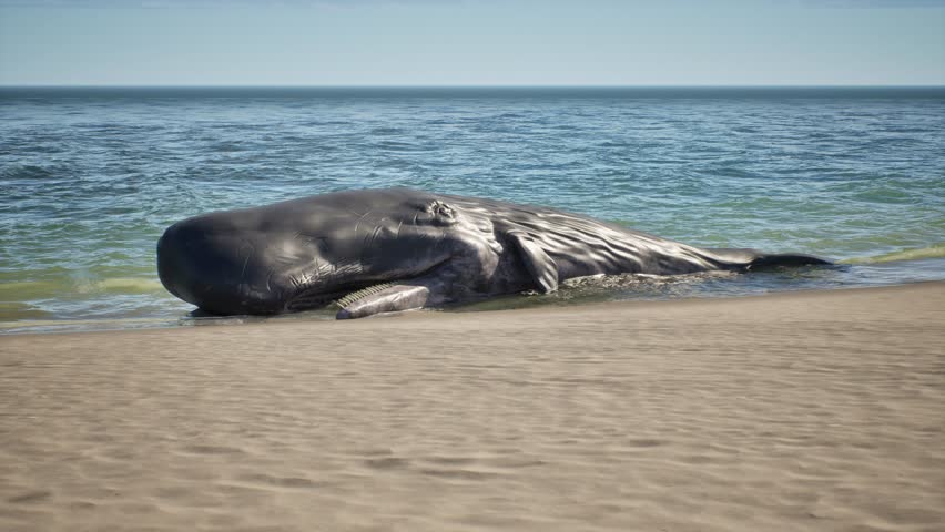 Big sperm whale washed ashore