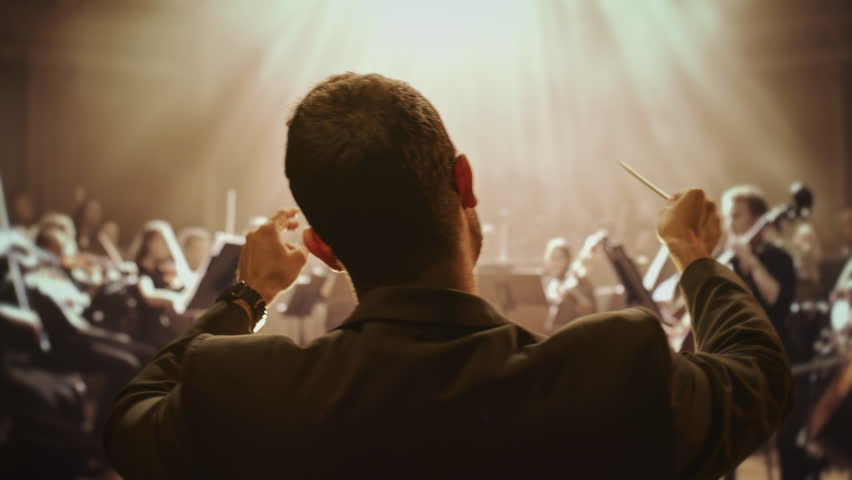 Orchestra Conductor Leading Symphony Performance Back View Professional Music Harmony