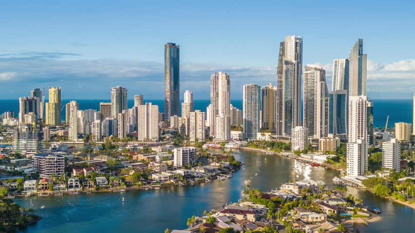 Aerial hyperlapse, dronelapse video of Gold Coast in Australia