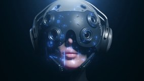 man machine close-up look around with the effect of a holographic display - Powered by Shutterstock - Get 15% off with code: PIKWIZARD15