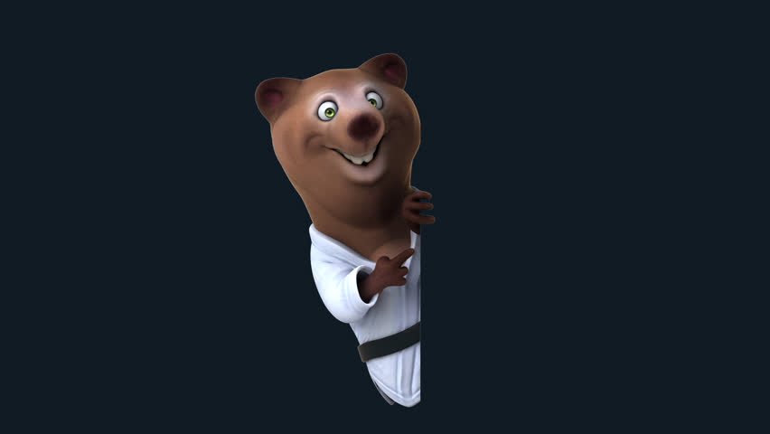 Fun 3D cartoon karateka bear (with alpha channel)