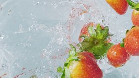 Fresh organic strawberries splashing into waterin slow motion 300fps - Powered by Shutterstock - Get 15% off with code: PIKWIZARD15