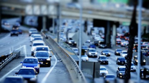 Tilt Shift Time Lapse of Highway Traffic Downtown Los Angeles Circa March 2013
