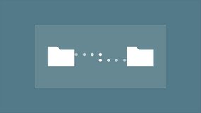 Copying files from one white folder to another in modern graphics style. Gray, blue background. Document management, database, data transfer, software searching concept. - Powered by Shutterstock - Get 15% off with code: PIKWIZARD15