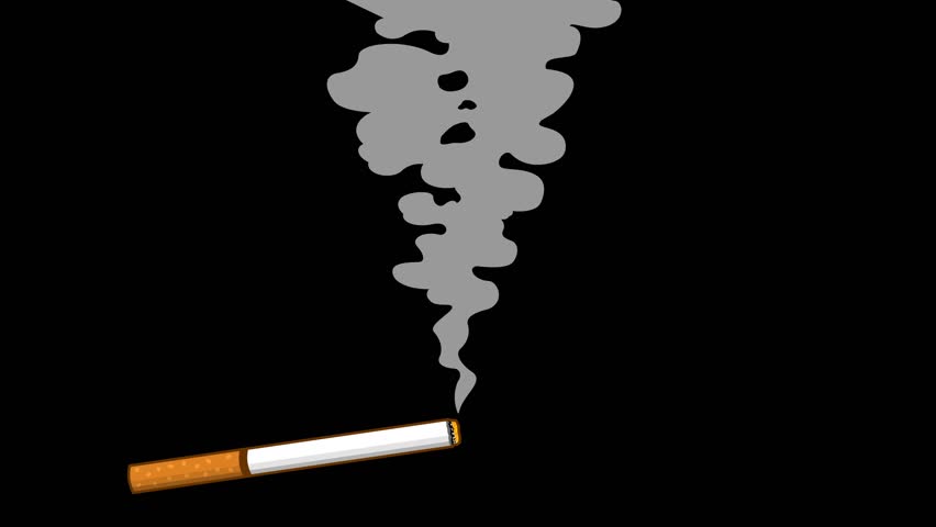 Burning Cigarette With A Smoke Formed Skulls. 4K Animation Video Motion Graphics With Black Background