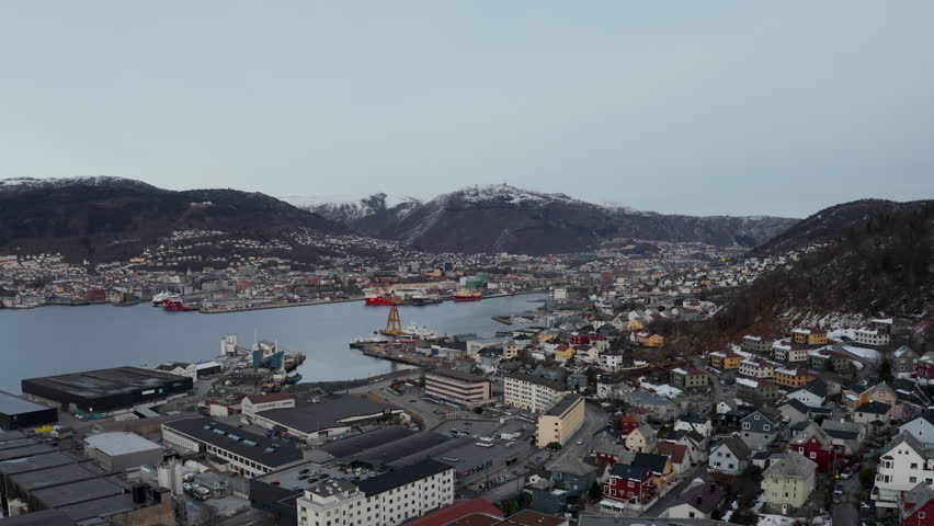 Aerial view of Bergen seen from Laksevåg towards the city centre