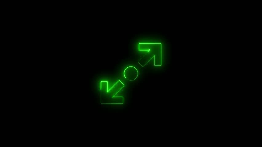 Diagonal Neon Expand Arrows Icon on Black Background for Resize and Scale Themes