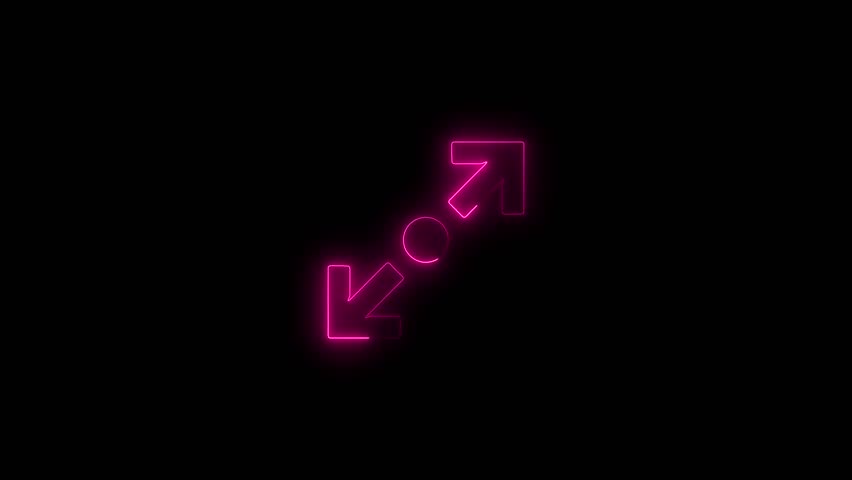 Diagonal Neon Expand Arrows Icon on Black Background for Resize and Scale Themes