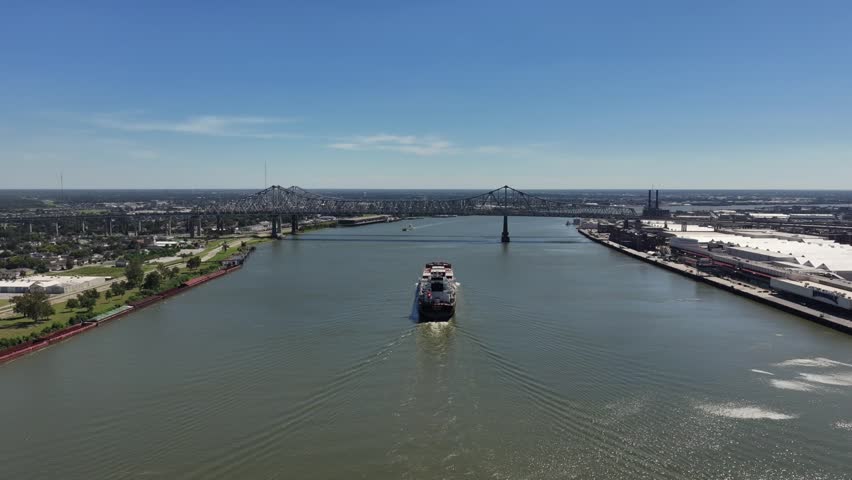 Tanker nearing the Mississippi River bridge in New Orleans, louisiana