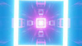 Glowing Neon Square Portals in Futuristic Infinite Tunnel in Cyberpunk Design, Cosmic Creative, Arcade VideoGame Style, Technological Background, 4K Animation, Looping Stock Video, 3D Rendering - Powered by Shutterstock - Get 15% off with code: PIKWIZARD15