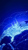 Digital Earth globe cyberspace with data flowing neon light stripe. global network communication technology in modern digital age world, hologram dot particle background with copy space. 3D Rendering - Powered by Shutterstock - Get 15% off with code: PIKWIZARD15