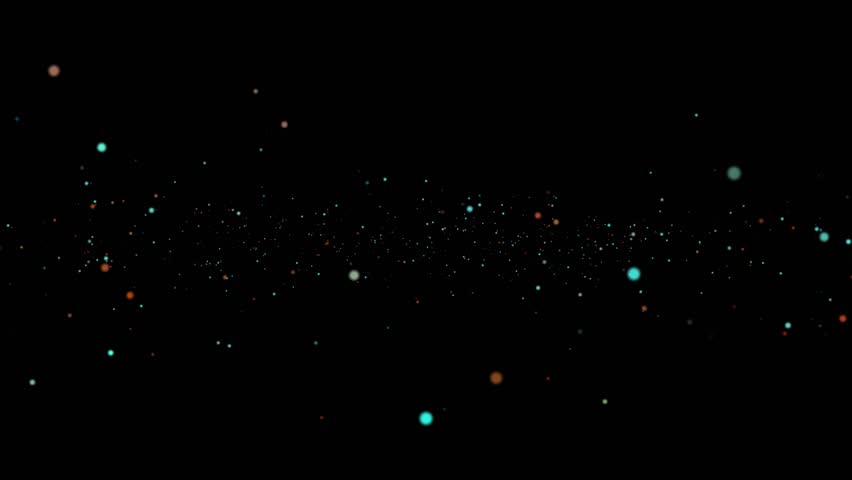 Particle floating animation colorful bokeh dust video on black background