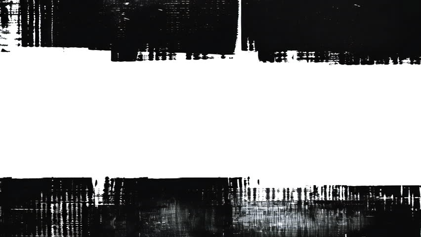 Minimal white panel with two thick horizontal black paint bands raw brush edge marks animated grunge texture background analog style overlay