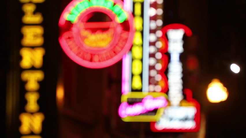 Nashville Neon Nightlife Broadway Street Stationary Shot